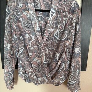 Elan Multicolor Paisley Wrap Blouse